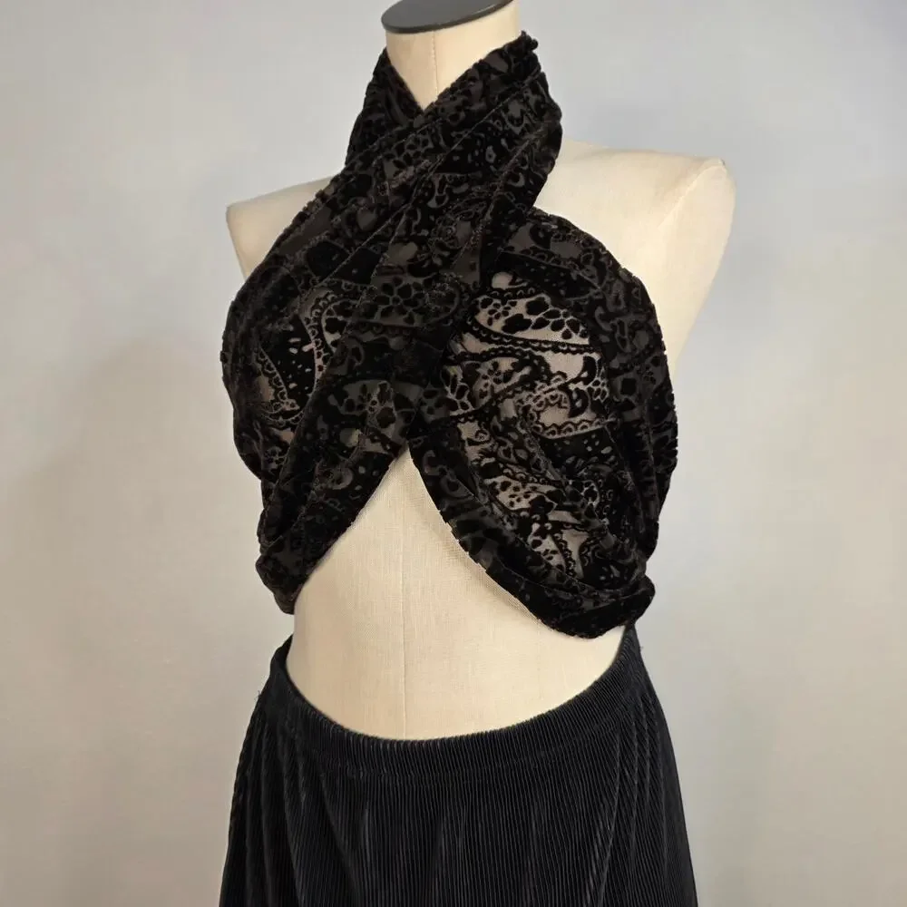 Velvet Burnout Scarf Shawl Goth Paisley Sheer Wrap Whimsigoth Festival Boho Silk